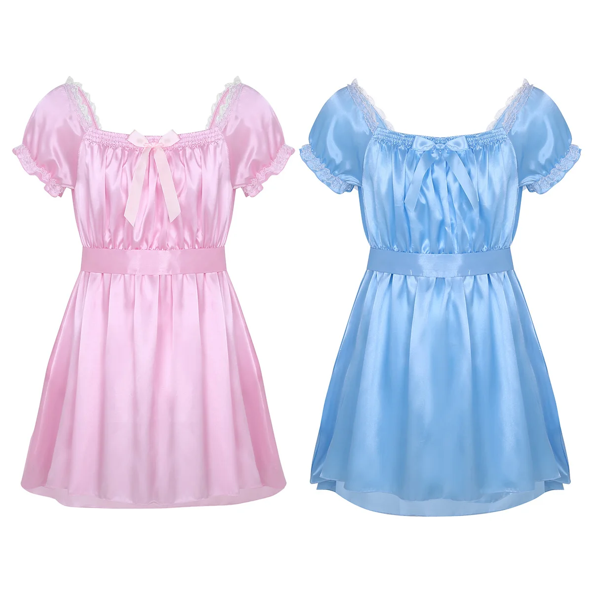 

Mens Satin Maid Costume Sweet Puff Sleeve Servant Babydoll Dress Role Play Crossdress Dresses Night Club Nightwear Nightdress