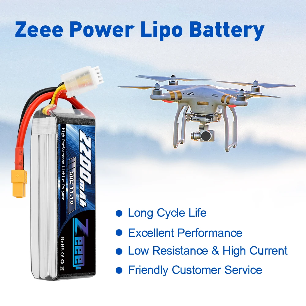 Zee 3S Lipo แบตเตอรี่11.1V 50C 2200mAh Lipo พร้อมปลั๊ก XT60สำหรับโดรน RC QAV250โดรนเรือเครื่องบินรถ RC 2ชิ้น