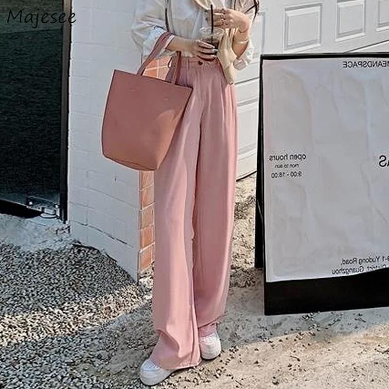 

Casual Pants Women Pink Spring Sweet Girls Korean Style Mopping Cozy Soft Popular Female Baggy New Arrival Ins Wide Leg Trouser