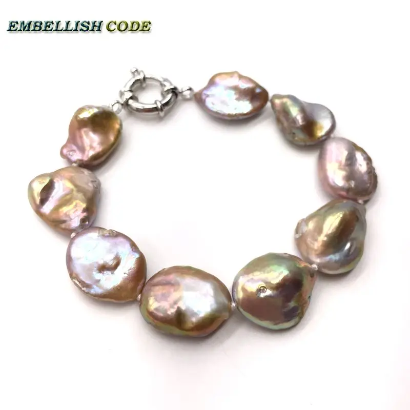 Baroque Keshi Style Bracelet Bangles Golden Purple Color Flat Square Block Shape Cultured Pearl Special Gift
