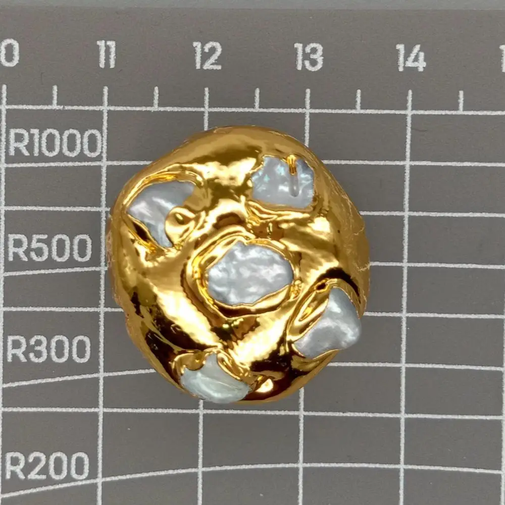 5 pcs Freshwater Cultured White Keshi Pearl Beads Gold Plated Coin Beads