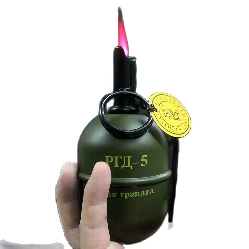 Direct Injection Lighter Military Grenade Lighter Windproof Gas Igniter, with Ashtray Desktop Decoration Cigarette Gift