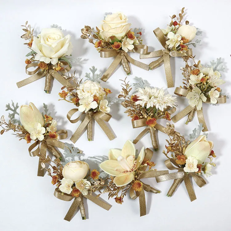 

Champagne Gold Artifical Boutonnieres Wedding Supplies for Wedding Corsage Marriage