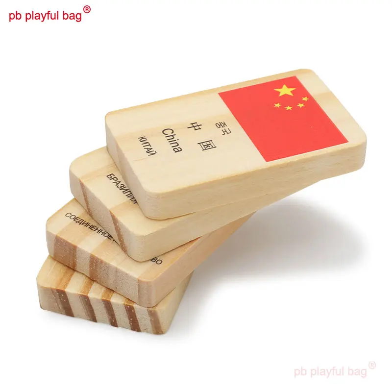 PB – sac de jeu en bois pour enfants, 100 pièces, drapeau National multilingue, dominos, jouets de construction, cadeau pour parents et enfants