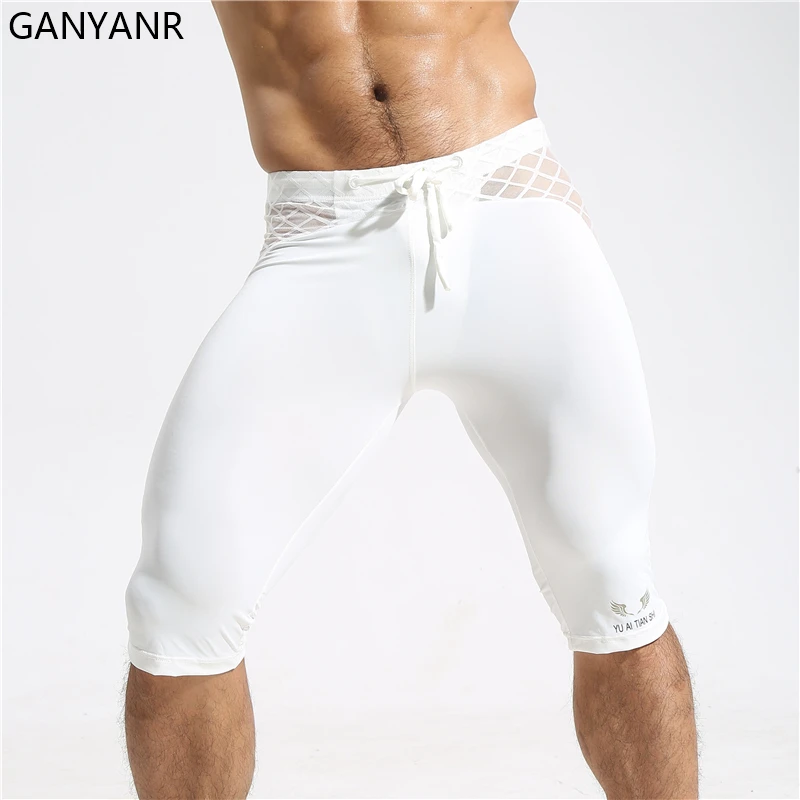 GANYANR Running Tights Men Compression Gym Leggings Fitness Basketball Sexy Sport Jogging Training Athletic Yoga Shorts Workout