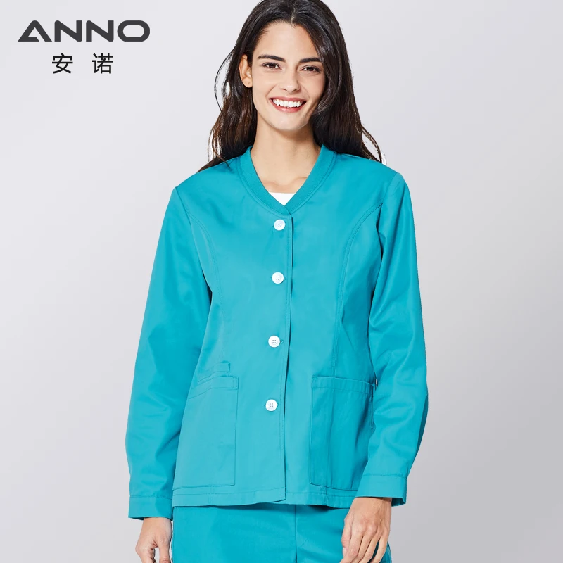 ANNO Long Sleeves Scrubs Jacket Outfit Nurse Unifrom Out Coat Doctor Shirt Out Wear Female Nursing Top Hospital Clothing