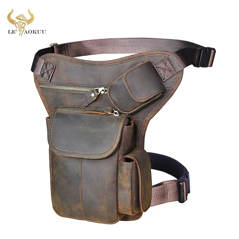 

Hot Sale Crazy Horse Quality Leather Design men vintage Small Belt Messenger Bag Fanny Waist Pack Drop Leg Bag Pouch 3106