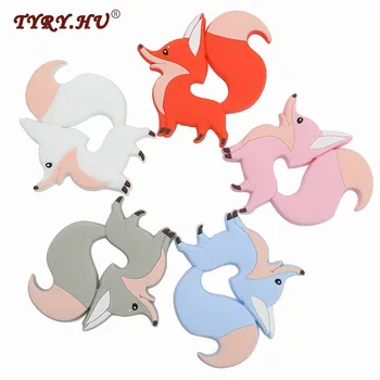 TYRY.HU 1pc 아기 여우 실리콘 Teether 식품 학년 아기 젖니가 남 장난감 유아 씹는 매력 유아 장난감 목걸이 DIY Baby Teether