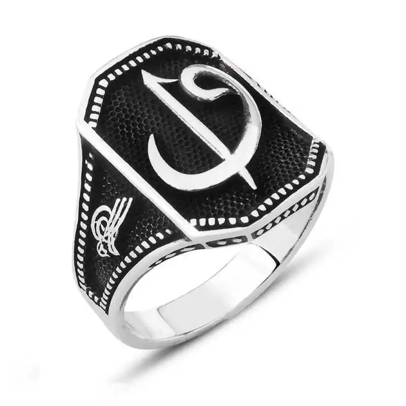 Silver Elif Vav Men's Ring - 925 Sterling Men's Jewelry Wedding Birthday Gift - Box - Man - Fashion - Botiva - Size - Turkish - Patterned Embroidery