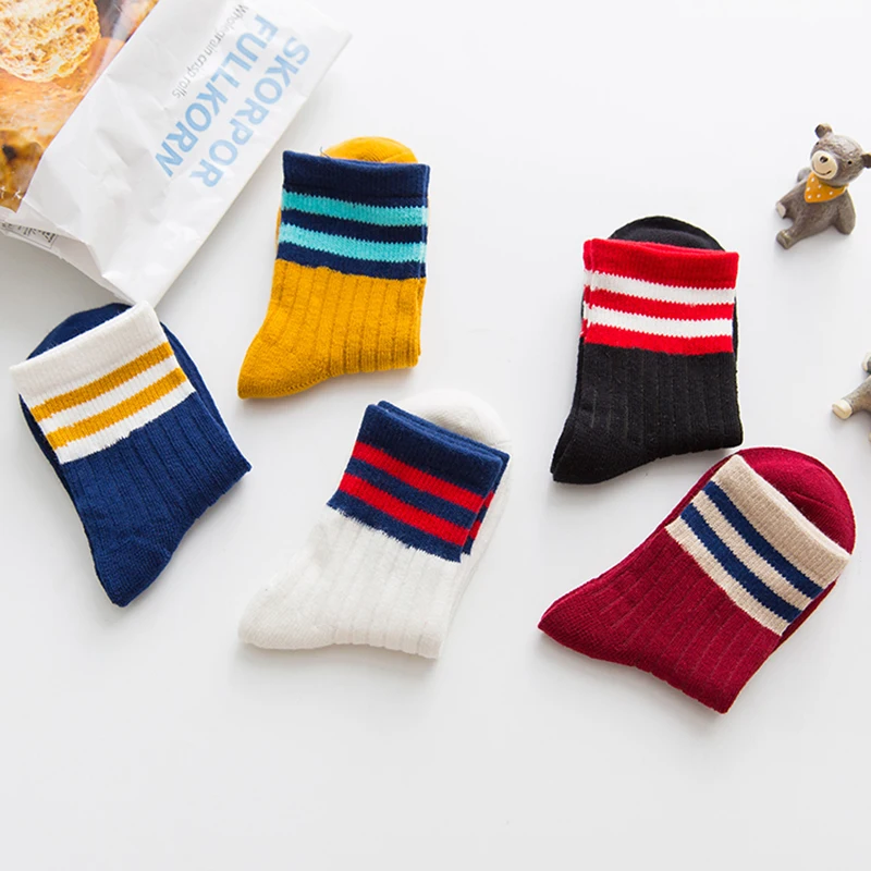 5Pairs/lot Kids Socks Autumn Winter Children Cotton Socks Striped Colorful Warm Thick Cool Baby Socks