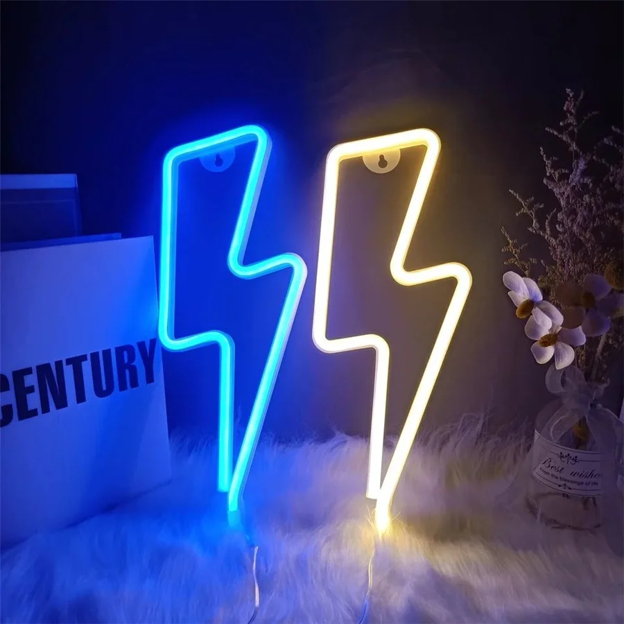 USB Battery Operated Colorful LED Neon Sign Lightning Shaped Night Lights Decorative Table Lamp for Home Party Wedding Xmas Gift