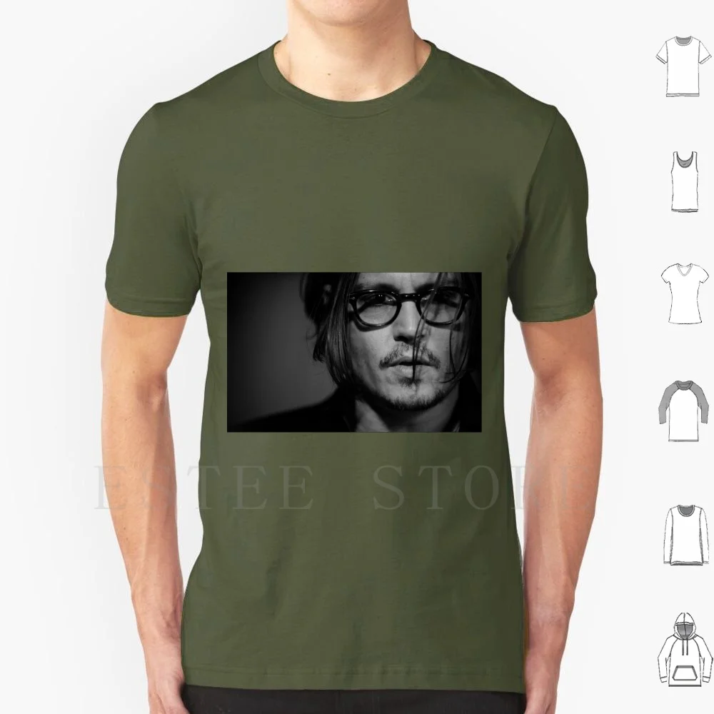 Johnny Depp-Black & Grey T Shirt DIY Big Size 100% Cotton Johnny Depp Glasses Beard Grey White