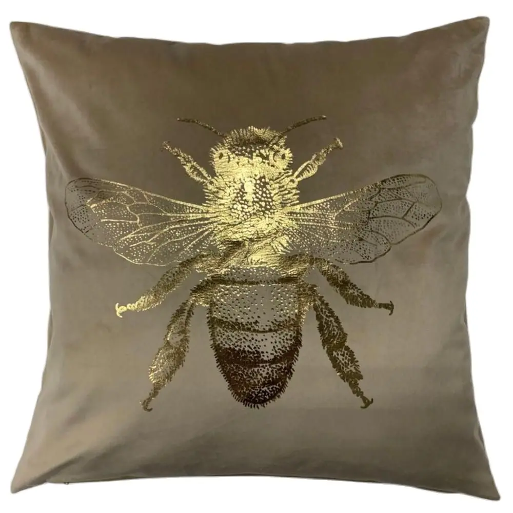 Hot Selling Insect Foil Printing Square Velvet Bee Cushion Cover Gold Stamping Throw Pillowcase