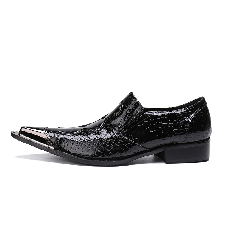 Zapato Social Masculino Mens Genuine Leather Iron Pointed Toe Shoes For Mens Python Skin Slip On Wedding Business Oxford Shoes