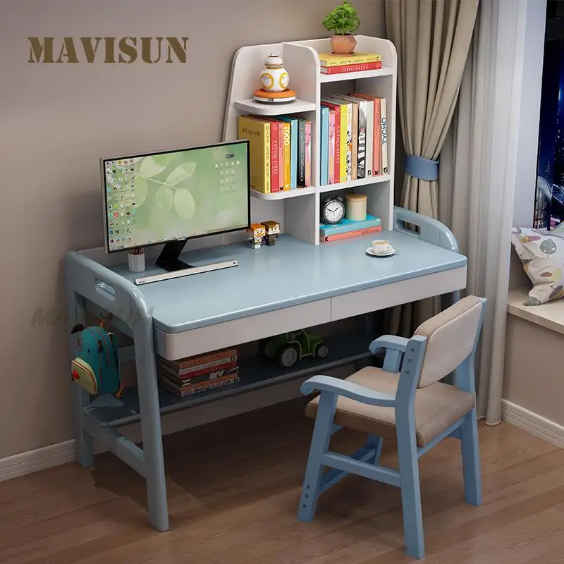 Mesa de madera para niños, mesa de estudio para estudiantes, para ordenador portátil, escritorio de ordenador para niñas, estantería con asiento ajustable