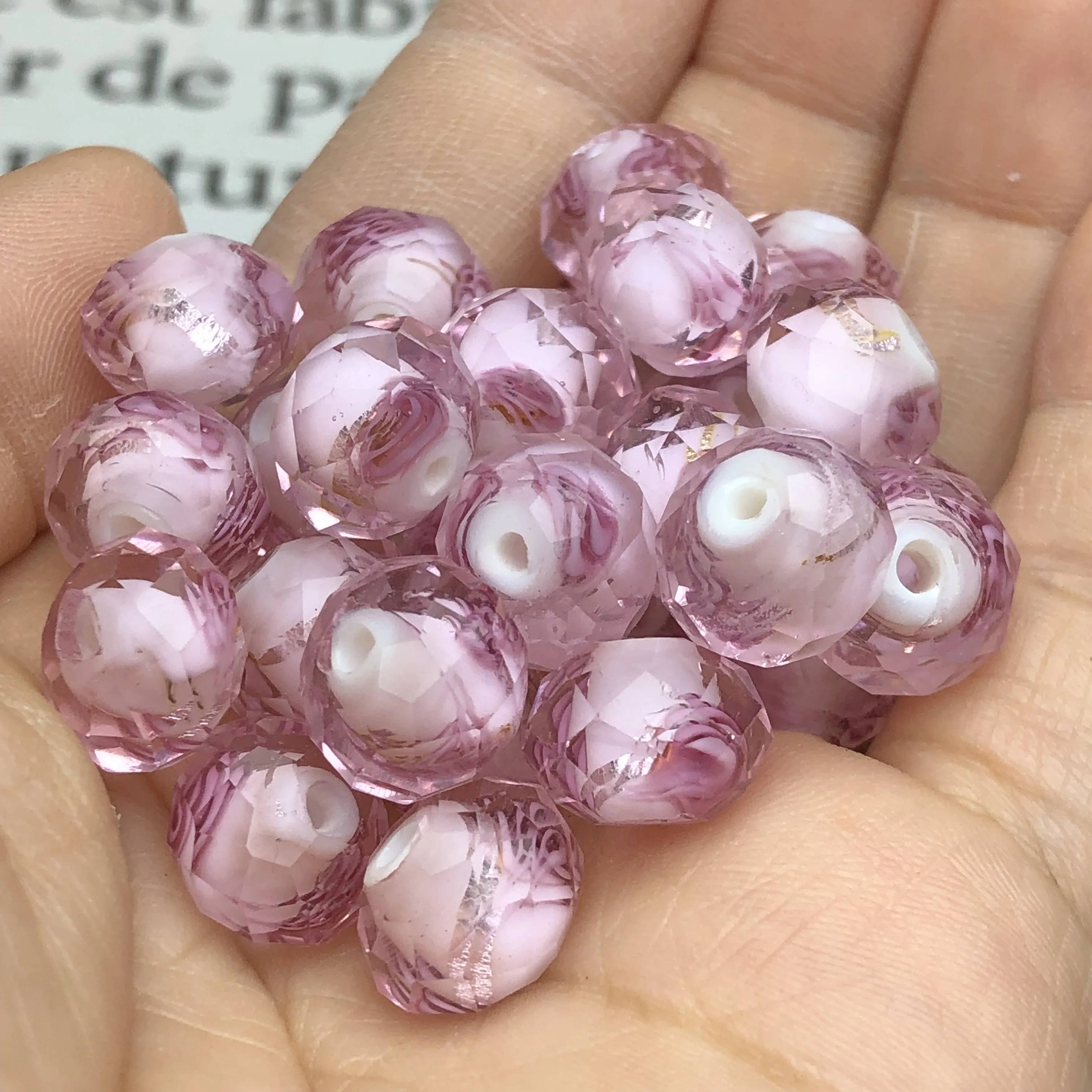 12MM Large Murano Pink Transparent Flower Lampwork Crystal Glass Faceted Rondelle Beads For jewelry Making Diy Accessorie Earing