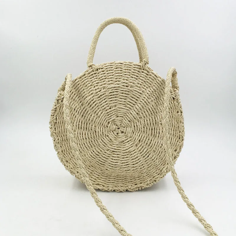 Handmade Rattan Weave Round Straw Bag Women\'s Handbag Bohemia Summer Beach Bag Knitted Shoulder Crossbody Bags Female Tote