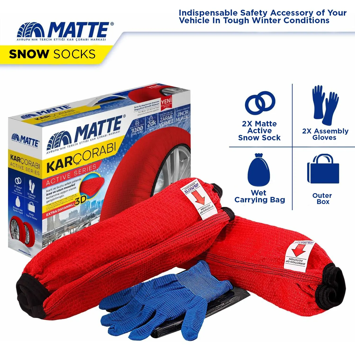 Car Tire Snow Socks for Winter Easy Grip - Active Series (Textile Snow Chain - For Safe Driving on Snowy & Icy Road) Ice Drive