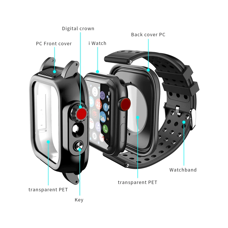 ShellBox IP68 Waterproof Case For Apple Watch 8 7 6 5 4 SE 45mm 44mm 42mm 40mm Armor Cover Diving Swim Outdoor Sport Anti-fall