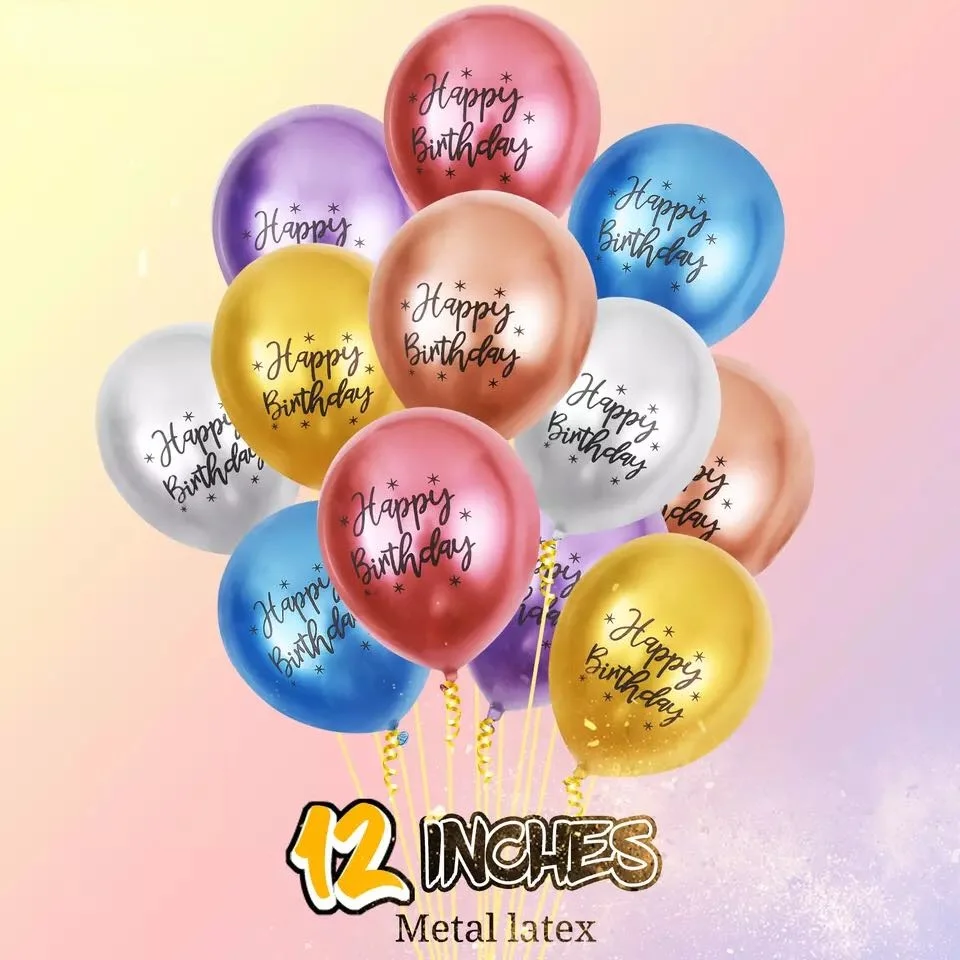 

12 Inch Chrome Metal Balloon Printing Happy Birthday Round Balloons Birthday Party Wedding Anniversary Decoration Accessories