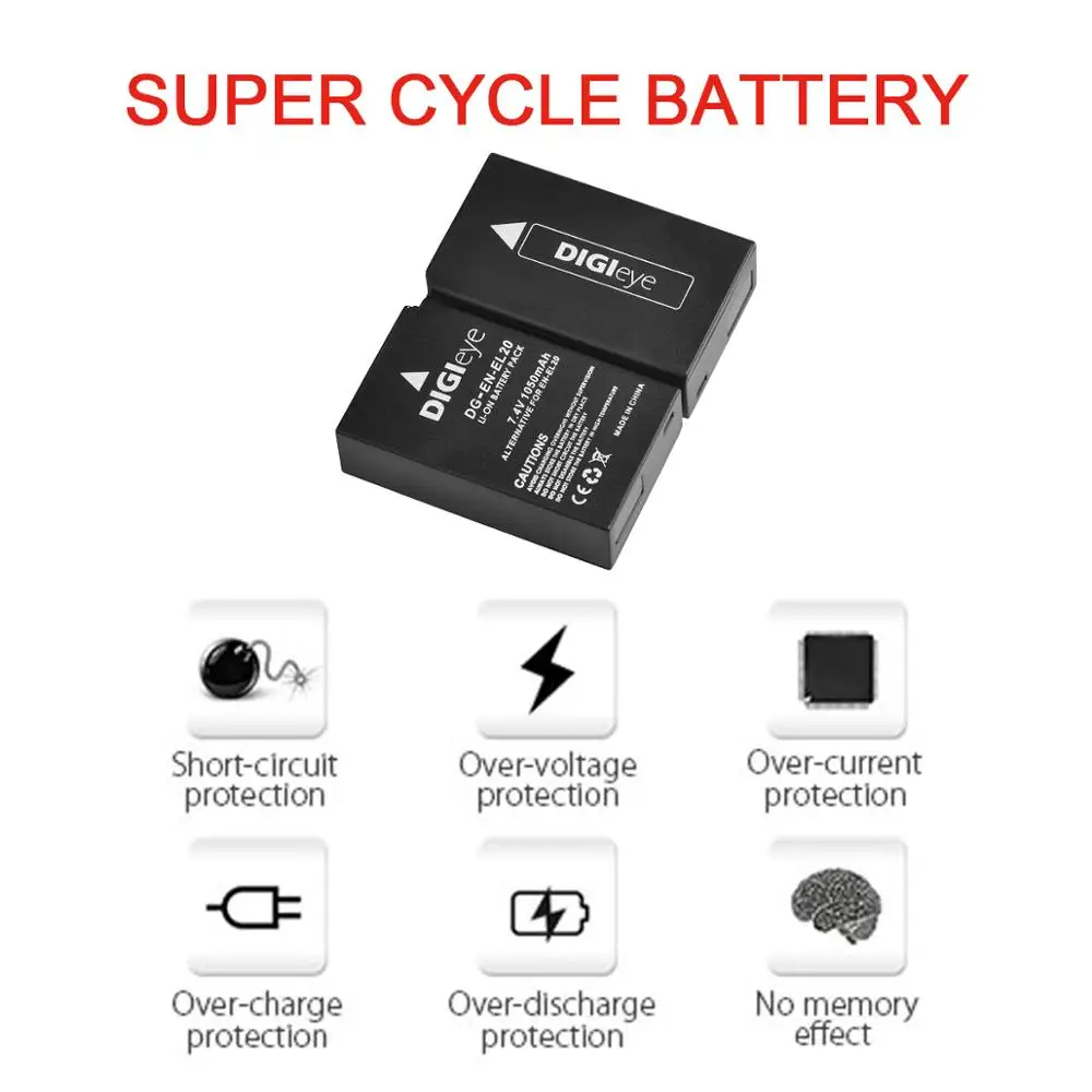 Baterías de EN-EL20 de 1050mAh, para Nikon Coolpix P1000, EN-EL20A, Nikon 1 J1, J2, J3, S1, V3, AW1, Nikon Coolpix A, DL24-500