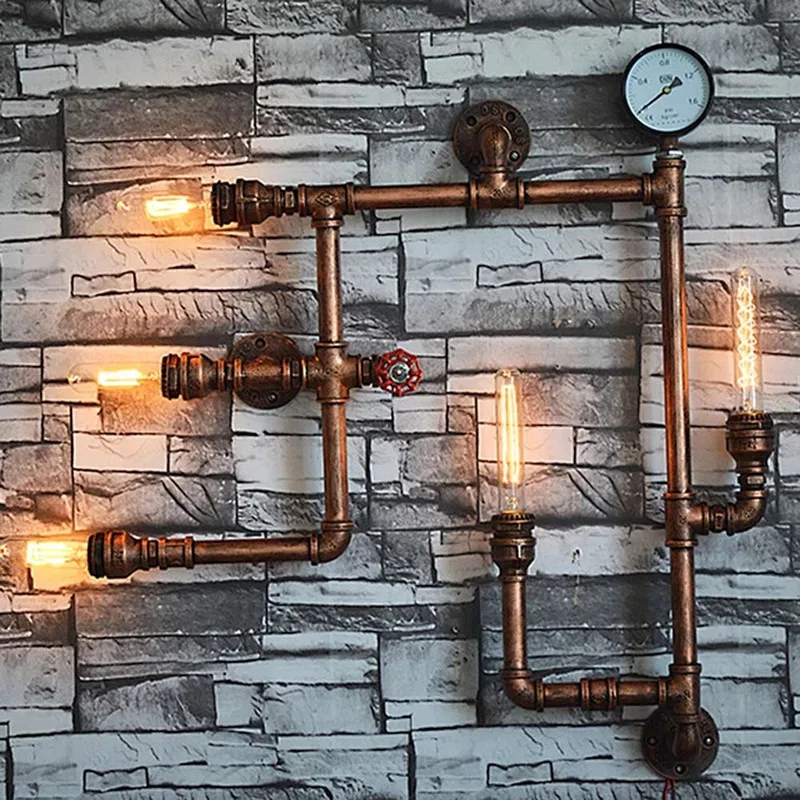 Imagem -02 - Luminária de Parede Estilo Loft Industrial com Tubo de Água Ferro Ferrugem Retrô Vintage E27 Luzes Iluminação para Casa