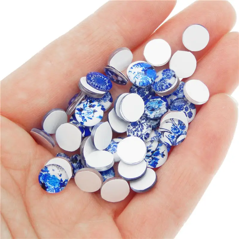 6 8 10 12 15mm Mixed Pattern Blue and white Porcelain Round Glass Cabochon Flatback Cabochons Jewelry DIY Findings Components