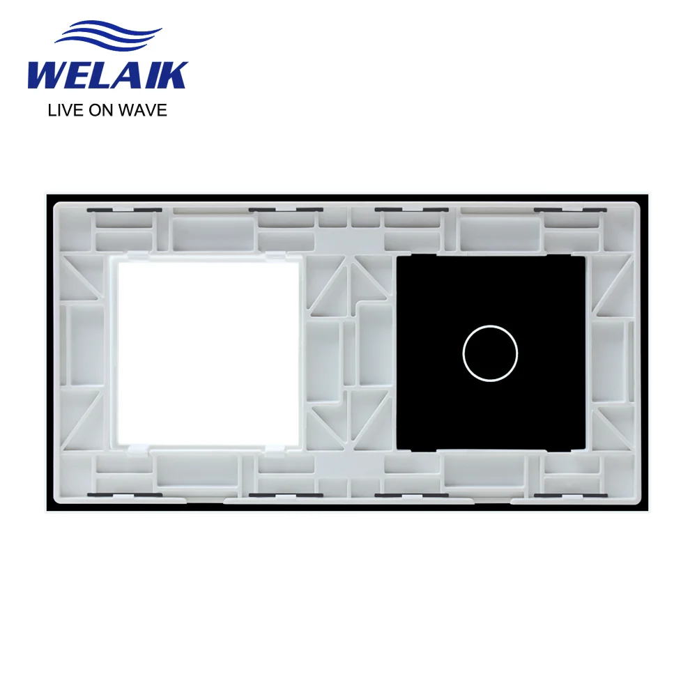 WELAIK EU 2Frame 151*80mm Wall Touch Switch Socket Outlet Square Hole Crystal Tempered Glass Panel Only DIY Parts   A2918W1