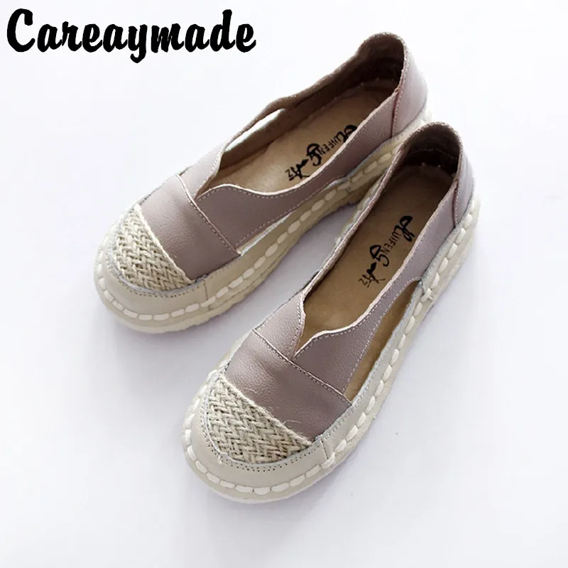 

Careaymade-New Pure handmade women's skin hollowed out round head sandals, real leather flat shoes straw sandals,4colors