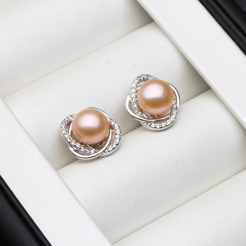 Echte Halskette-Ohrring-Sets aus 925er-Sterlingsilber für Damen, klassische Hochzeit, natürliche Perlen-Anhänger-Sets, Weiß, Schwarz, Grau, Geschenk – Detail 8
