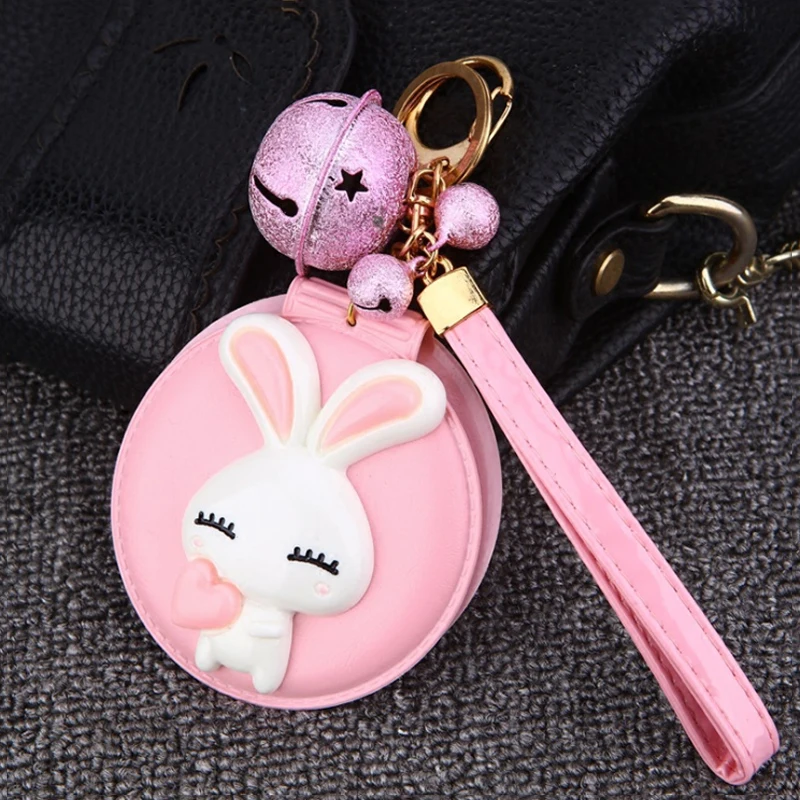 Cartoon Cute Rabbit Makeup Mirror Keychain Ladies Bags Keychain Car Wallet Charm Pendant Keychain Gift Llavero Porte Clef