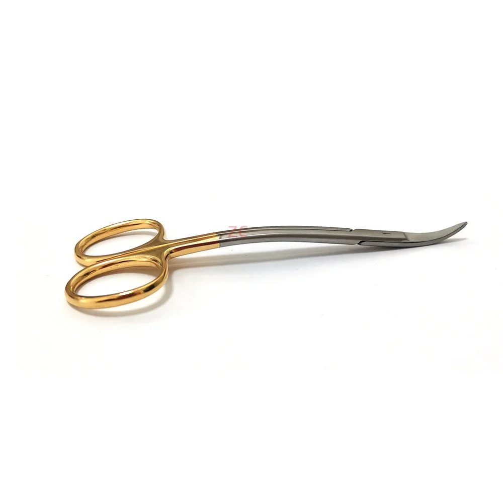 

11cm Curved Scissors Dental Stomatology Cosmetic Plastic Surgery Golden Handle Stainless Steel