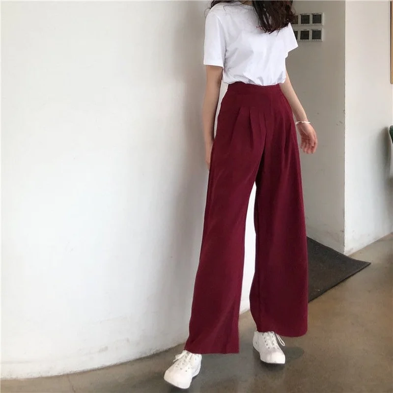 Popular S-3XL Women Sleep Bottoms Pleated Wide Leg Trousers High Waist All-match Breathable Leisure Korean Style Mujer Fashion