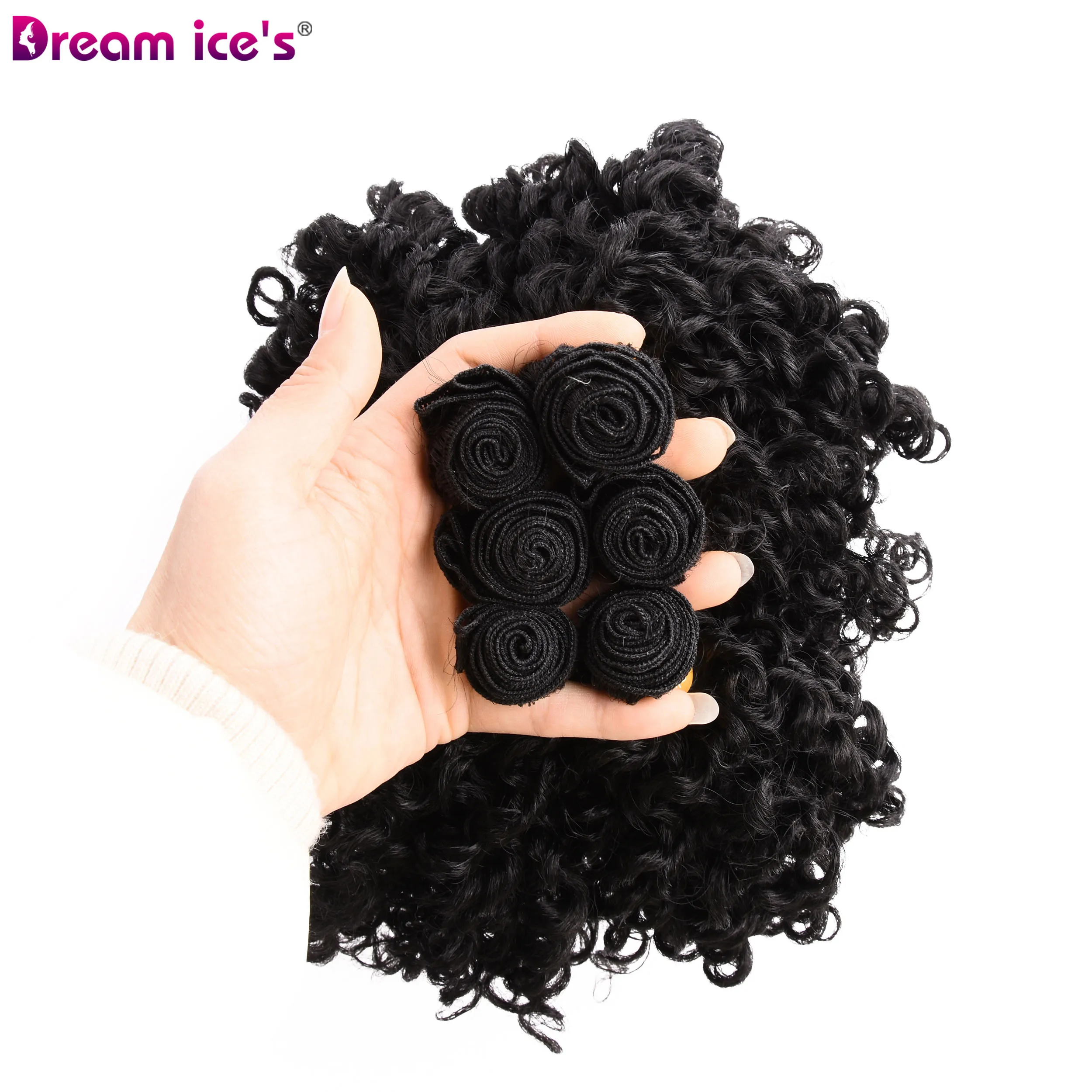 Short Black Synthetic Afro Kinky Curly Bundles Extensions Nature Hair 6Pcs/Lot Weave Curls Fake Hair Fiber For Women Dream Ice\'s