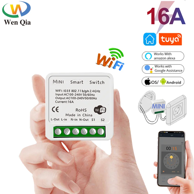 

16A Mini WiFi Smart Switch Led Light Smart Life Push Module Support 2 Way APP Voice Relay Timer Work With Google Home Alexa Tuya