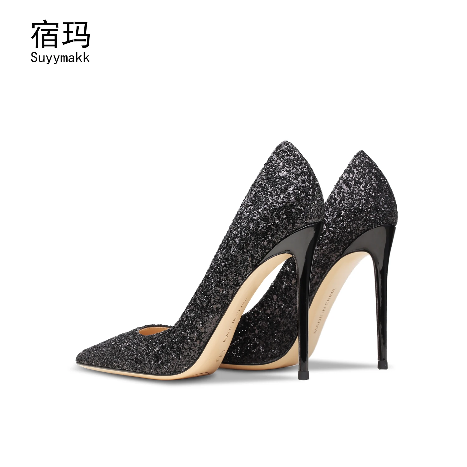 luxury women's shoes 2024 2024 Spring Black Glitter High Heels Stiletto Pumps Bridal Wedding Shoes Women's Shoes Pointed Toe Thi