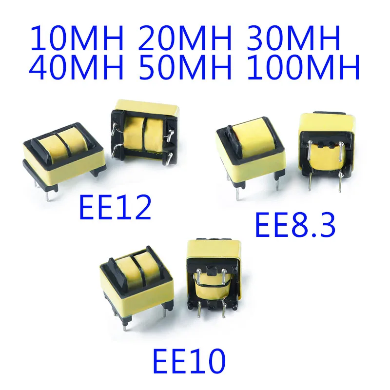 10pcs EE8.3 EE10 EE12 Common Mode Inductance 10MH 20MH 30MH 40MH 50MH 60MH 100MH Power Filter Inductor Coil Transformer Inductor