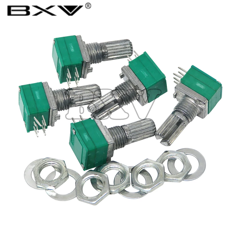 5PCS RK097G RK097 5K 10K 20K 50K 100K 500K B5K With A Switch Audio 6PIN Shaft 15mm Amplifier Sealing Potentiometer Green