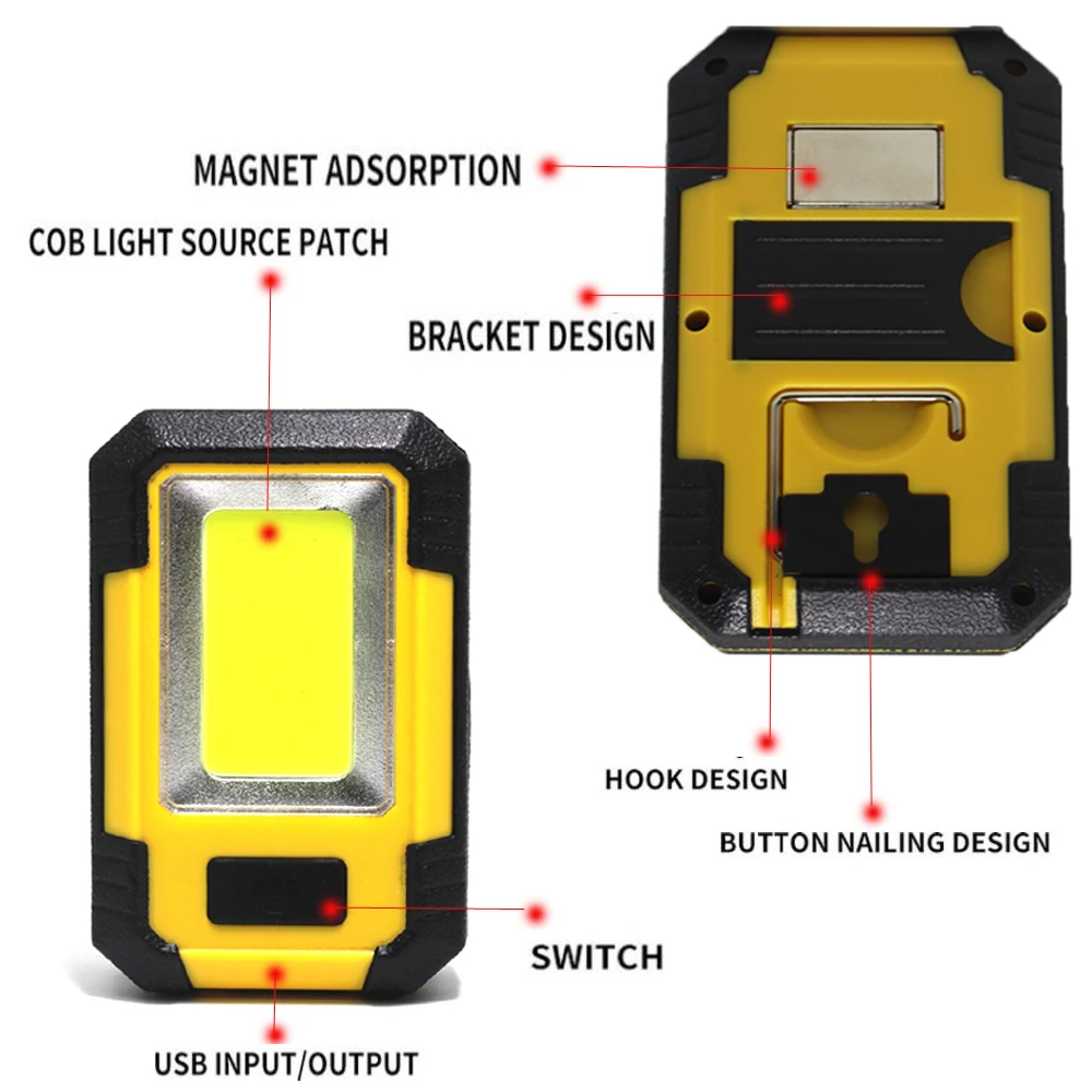 磁気ベース付きのポータブルLEDワークライト,USB充電式,3つの照明モード,車の修理用懐中電灯,ハンドヘルドワークライト,30W