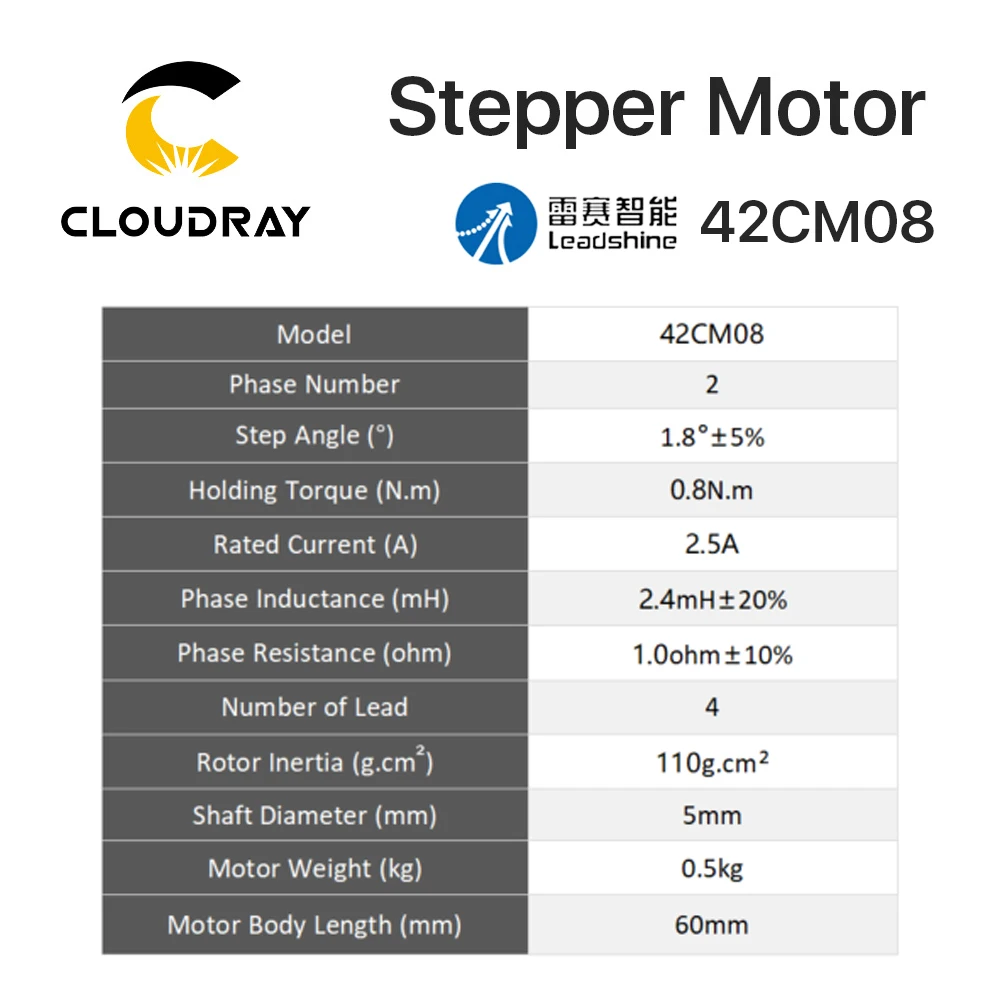 Leadshine Nema 17 Stepper Motor (42CM08) 60mm 0.8N.m 2.5A 4-lead for 3D printer CNC Engraving Milling Machine