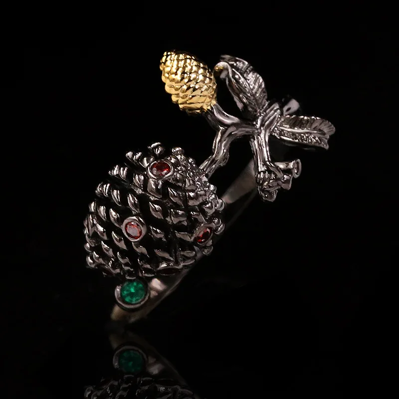 CHARLINLIOL Antique Design Silver Color Crystal Bud Stamen Rings for Women Vintage Wedding Black Gold Ring Italy Jewelry