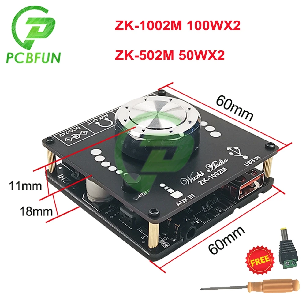 ZK-502M MINI 2.0 Stereo Bluetooth 5.0 Digital Power Amplifier Board Module 12V 50WX2 100WX2 Stereo for AMP Home Theater 5V-24V