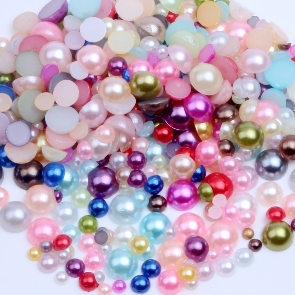 

Many Sizes Mixed Colors Half Round Pearls Imitation Flatback Crafts Scrapbook Glue On Resin Beads DIY Jewelry Making Decoration