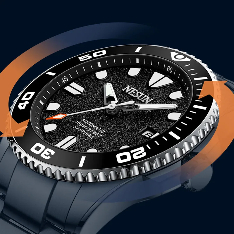 NESUN Luxury Japan Imported Automatic Mechanical Men's Watch Diving 100M Waterproof Luminous Stop Clock N9218 Switzerland Brand