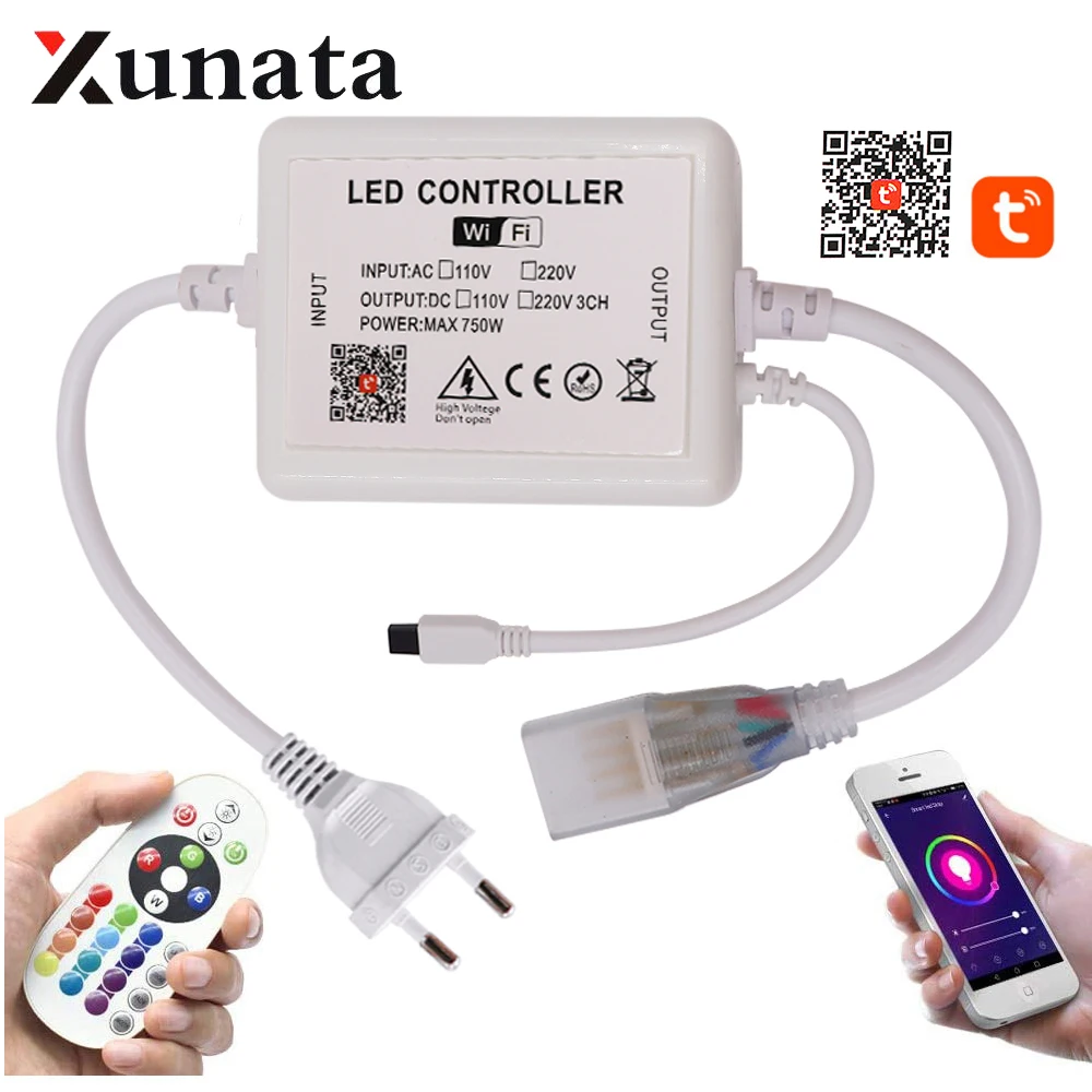 

WIFI Control 750W controller with 24key remote For 5050 2835 RGB LED Strip Neon Light EU UK AU 220V US 110V