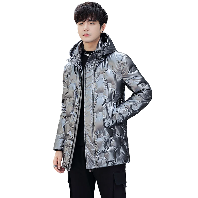 2021 New Thickened short 90white duck down high quality glossy printed casual hooded down jacket detachable men's warm coat