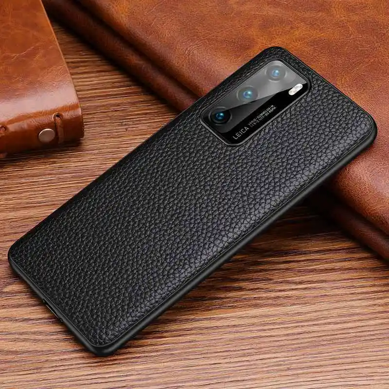 For Huawei P40 Pro Plus P40Pro P30Pro P30 Lite Mate 30 40  Mate30 Mate40 Case Genuine Leather Lychee Pattern Soft Back Cover