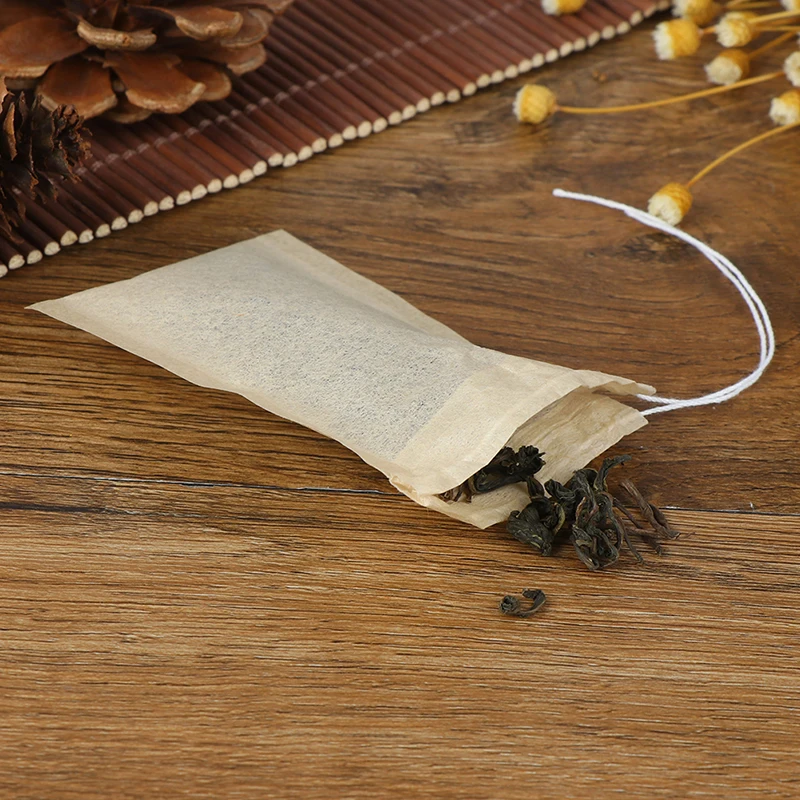 Bolsitas de té vacías con cordón para hierbas, papel de filtro para infusiones sueltas, 100 unidades