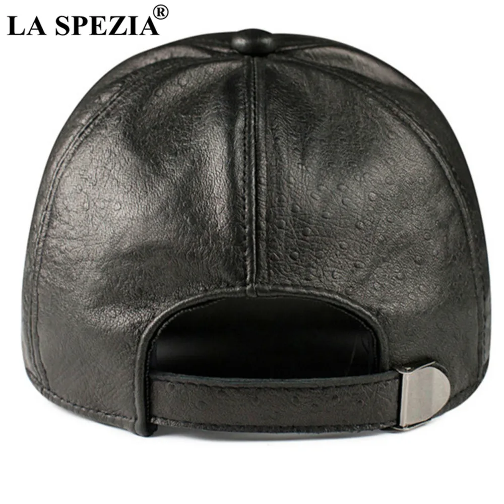 LA SPEZIA Baseball Cap Sheepskin Genuine Leather Hats for Men Brown Black High Quality Real Leather Mens Brand Winter Hat