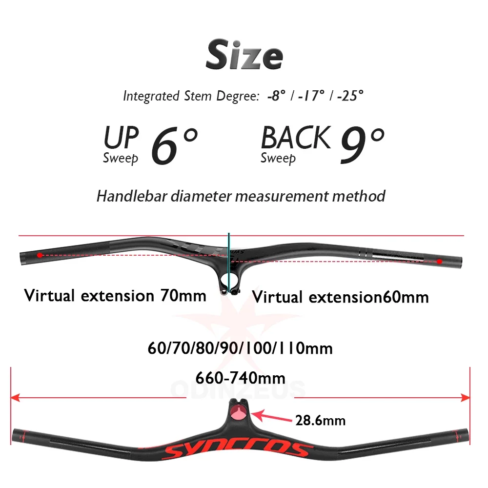 Syncros Full Carbon Fiber Mountain Bicycle Handlebar FRASER IC SL-8°/-17°/-25° MTB Handlebar Stem Lenght 80mm